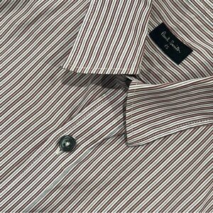 PS Paul Smith Men’s Slim Fit Striped Long-Sleeve Dress Shirt Red/White Medium